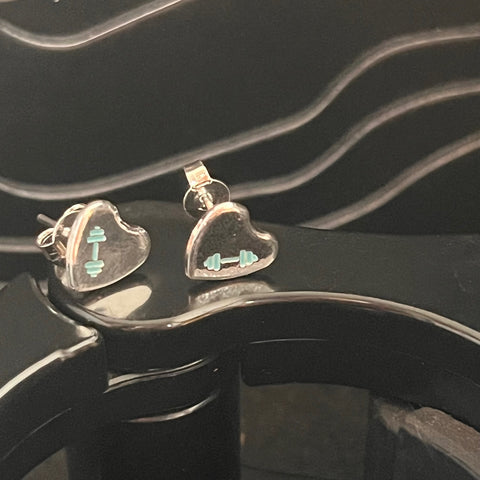 Brinco Coração com Barra Turquesa