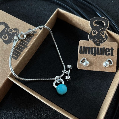 Conjunto Pulseira Turquesa + Brinco Kettlebell