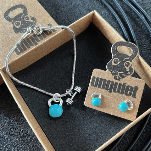Conjunto Pulseira + Brinco Kettlebell Turquesa