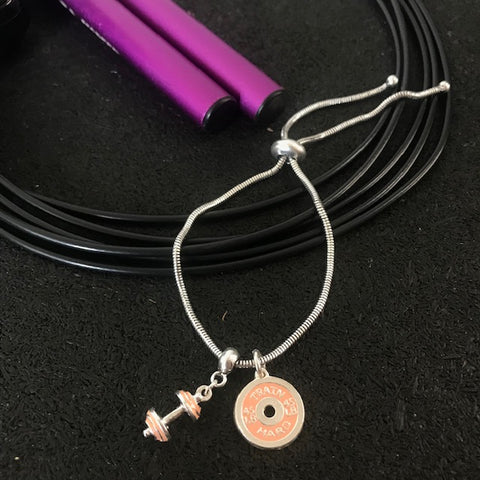 Pulseira fecho gravata barra + anilha rosa