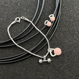 Conjunto Pulseira + Brinco Kettlebell Rosa