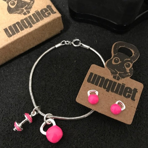 Conjunto Pulseira e Brinco Pink Crossfit