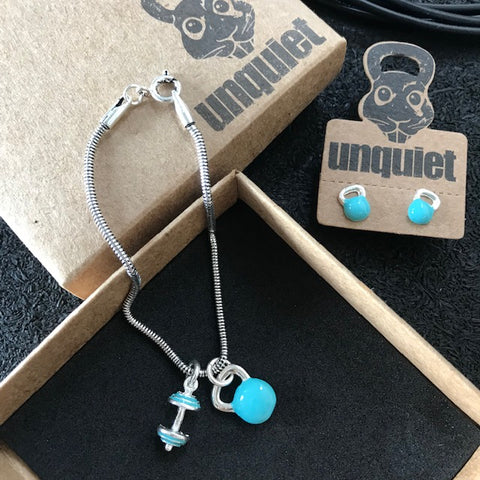 Conjunto Pulseira + Brinco Turquesa Cross
