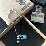 Conjunto Pulseira + Brinco Turquesa Cross