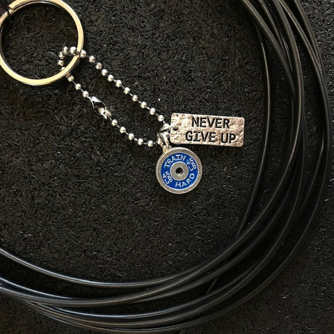 Chaveiro Never Give Up + Anilha azul