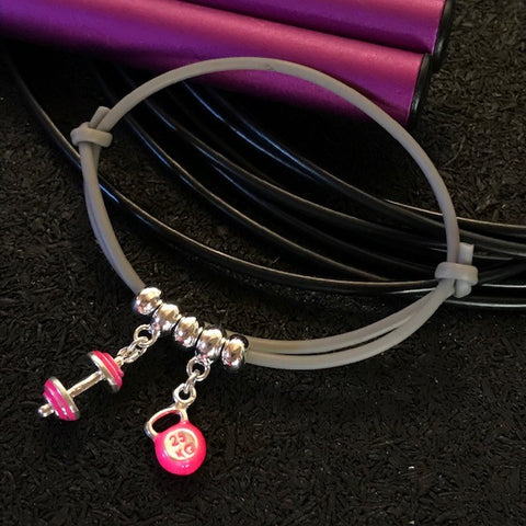 Pulseira de borracha cinza - barra pink + Kb 25Kg pink